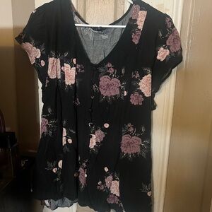 Torrid Black Blouse with Pink Floral Design